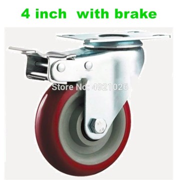 4 inch ,red PVC wheels/casters,Trolleys wheel with brake,fixed shaft,Wearable,mute,Bear 95kg,Industrial casters