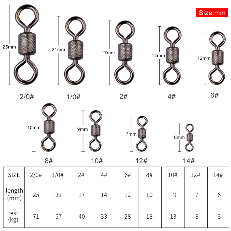 MEREDITH 50PCS/Lot Ball Bearing Swivel Solid Rings Fishing Connector Ocean Boat Fishing Hooks