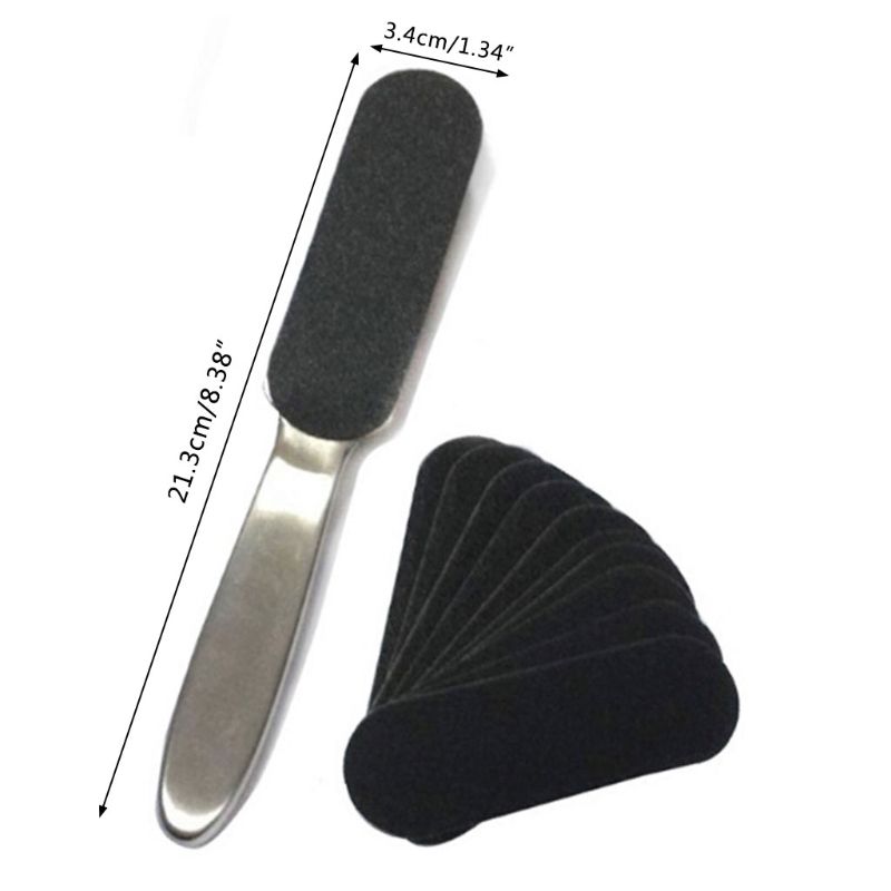 21.3cmx3.4cm Pedicure Callus Remover Stainless Steel Foot Rasp File 10 Double-Sided Replacement Grits Pad Easy Heel Scrubber