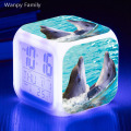 Cute Dolphin alarm clock 7 color glowing LED digital clock big screen luminous electronic watch for children's birthday present