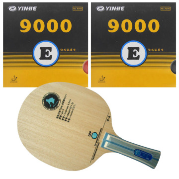 Pro Table Tennis Combo Paddle Racket: RITC729 C-3 Blade Long Shakehand-FL with 2x Galaxy YINHE 9000E Rubbers