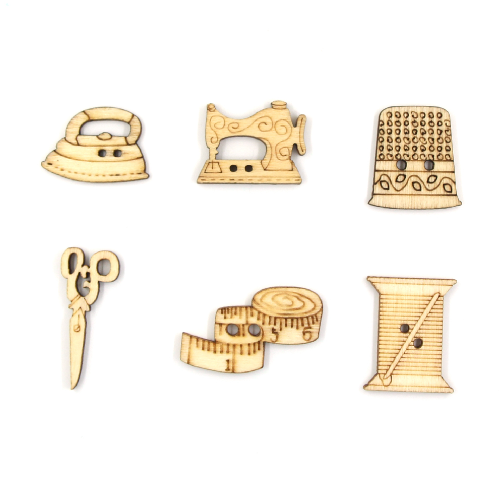 50pcs Fancy Wooden Button Sewing Machine Shape Button For Clothes Decorative Scissor Buttons for Crafts Scrapbooking DIY