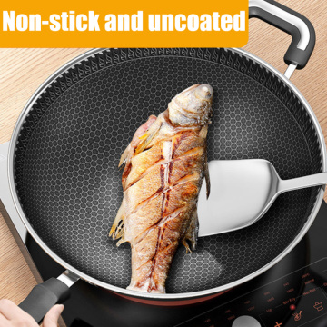 Double-Sided Screen Honeycomb 304 Stainless Steel Wok Without Oil Smoke Frying Pan Pan Non-Stick Cookware Kitchen Cooking Pot