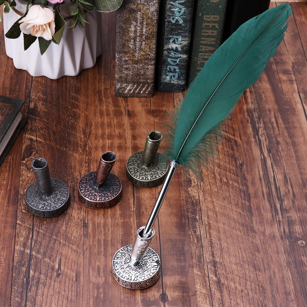 Vintage Metal Round Insertion Pen Holder for Feather Quill Dip Pens School Office Supplies Stationery Student Gift