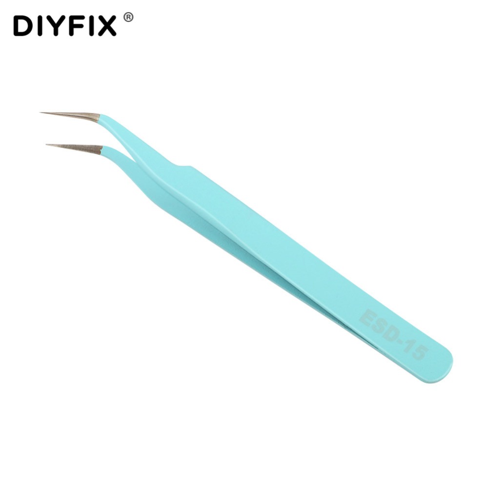 DIYFIX Eyelash Extension Tweezers Curved Tips Stainless Steel Forceps for Nail Art Rhinestones Gem Decor Picking Hand Tool