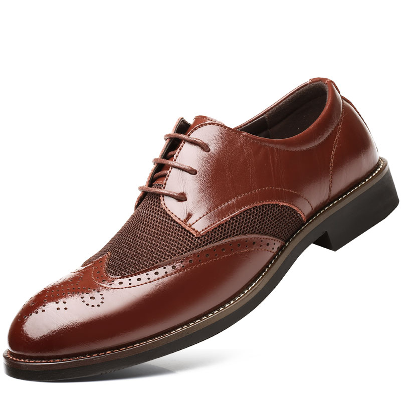 2019 Style Men Oxfords Breathable Mesh Leather Shoes Men Design Brand Patchwork Business Dress Shoes Footwear Big Size 5.5~13.5