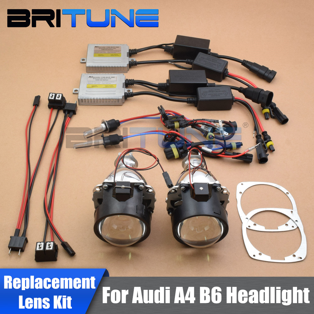 Car Lenses Replace For Audi A4 B6 8E 2001-2004 Xenon Halogen Headlight HID Projector Bi-xenon Lens Full Kit Accessories Retrofit