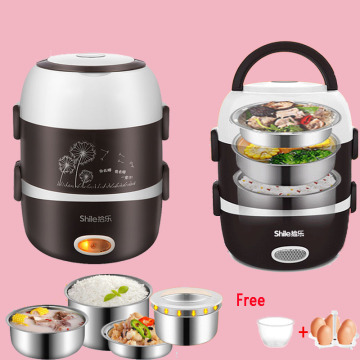 220v Electric Heating Lunch Box Portable Stainless Steel Thermal Food Container Bento Box Cooking Rice Cooker Kitchen Accessorie