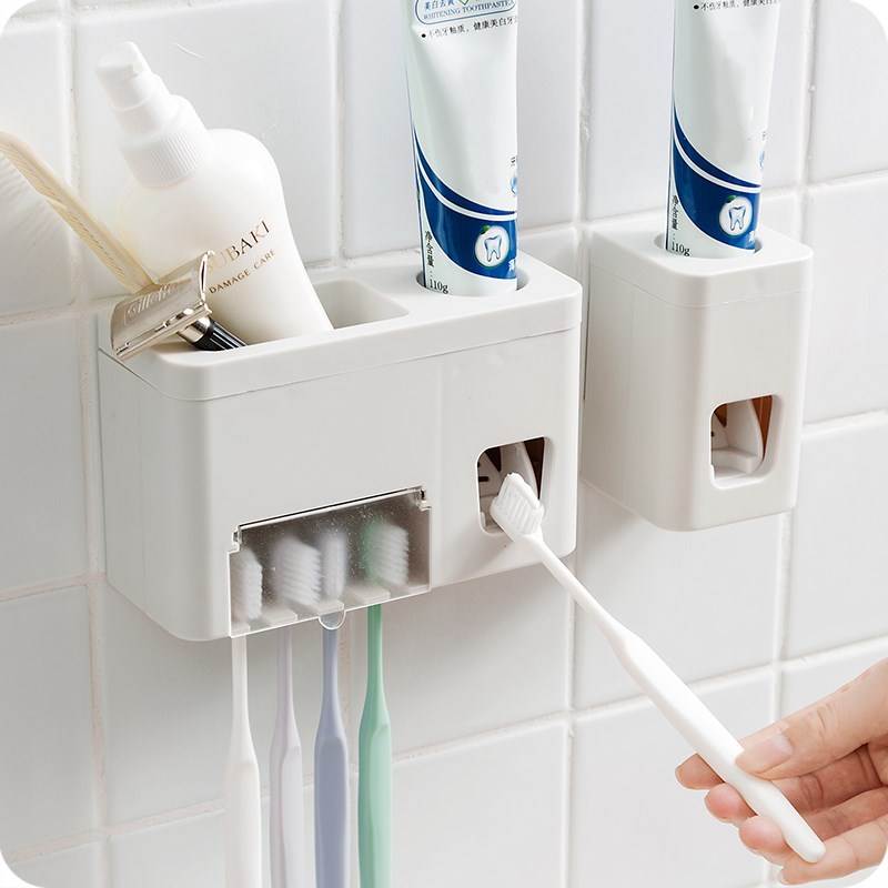 GUNOT Automatic Toothpaste Dispenser Multifunctional Toothbrush Holder Plastic Storage Rack Wall-Mount Bathroom Accessories Sets