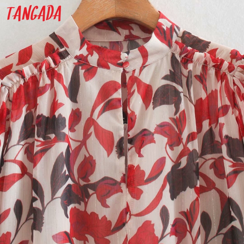 Tangada Women Retro Oversized Flowers Print Chiffon Blouse Long Sleeve Chic Female Casual Loose Shirt Blusas Femininas XN107