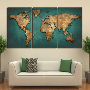 3 piece canvas painting Pictures green color World Map Paintings Wall Art Modular Posters home wall deco