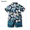 Top and Top Hawai Boy Clothing Set Summer Fashion Floral Short Sleeve Bowtie Shirt+Shorts Boy Casual Clothes Gentleman 2Pcs Suit