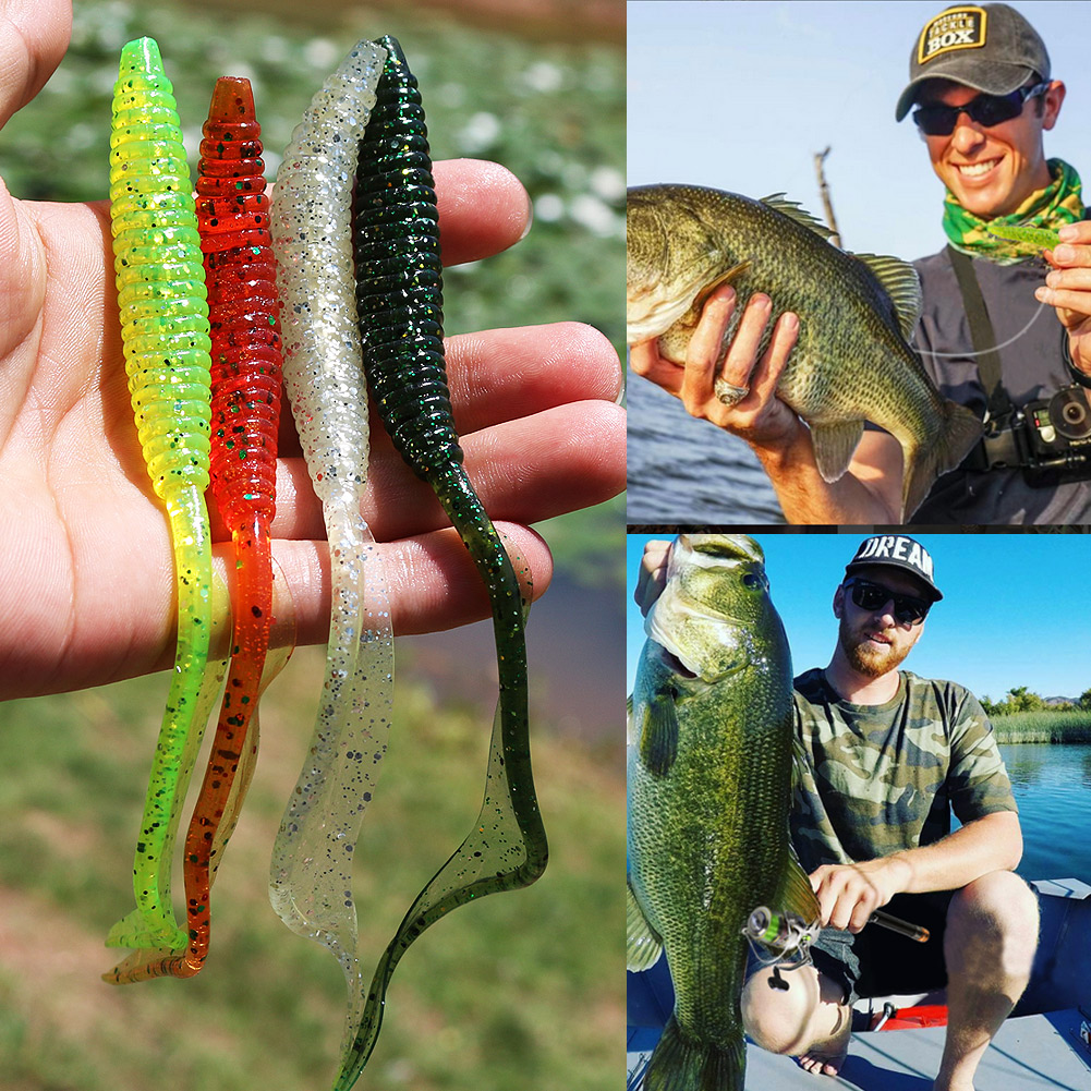 Sougayilang 12Pcs Fishing Lure 11.5cm Fake Lure Silicone Lure Single Long Tail Worm Saltwater/Freshwater Fishing Baits