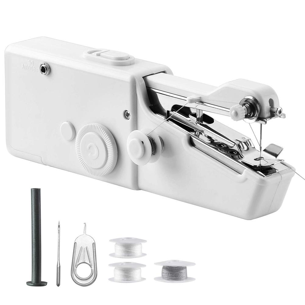 MIni ABS Handheld Sewing Machines Portable Battery White DIY Needlework Electric Home Office Apparel Sewing Supply