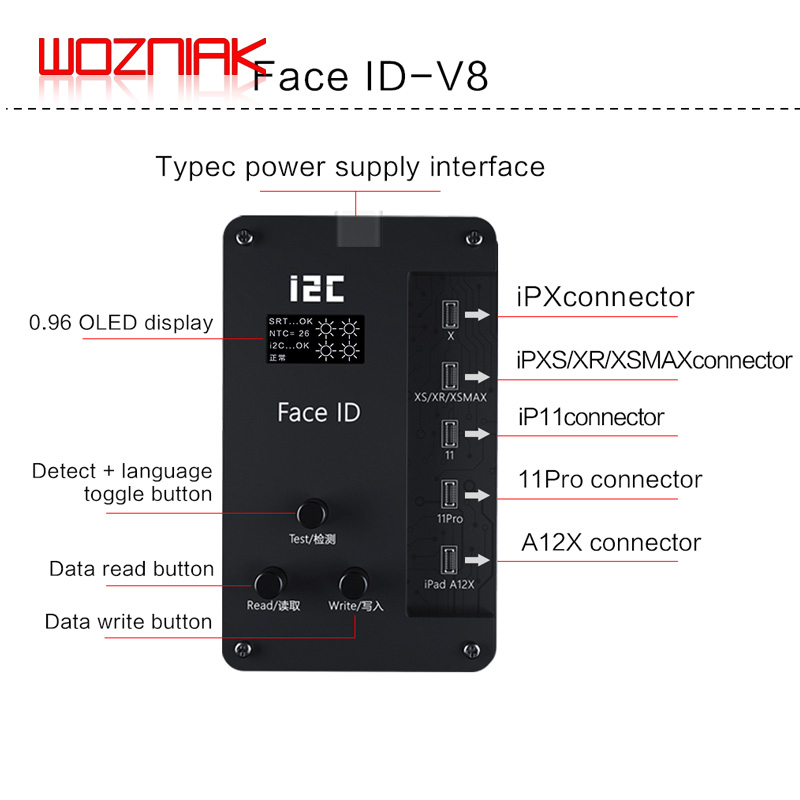 I2C ID IFace-V8 Dot Matrix Programmer Universal chip For iPhone X-11 pro max & iPad A12 Face ID Reading Writing Programmer IC