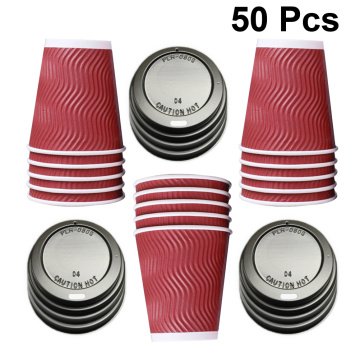 50pcs Coffee Cups Threaded Insulation Triple Wall Takeaway Cup Paper Cup with Lid for Cafe Catering Restaurant