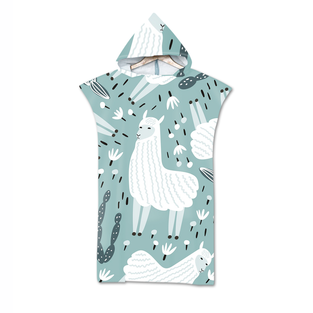 Adult Cartoon Hooded Cloak New Cute Llama Beach Towel Alpaca Printed Microfiber Young Boys Girls Kids Swimming Bath Towel