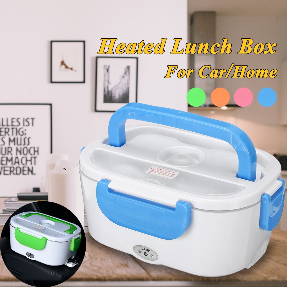 2 in 1 Portable Electric Lunch Box Car& Home US Plug/EU Plug 12V-24V 110V 220V School Bento Lunchbox Food Container Warmer