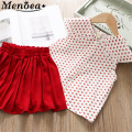 Menoea Girls Clothing Sets Cute Doll Collar Kids Clothing Sets Sleeveless Casual T-Shirt + Short 2Pcs Girl Clothes Suits