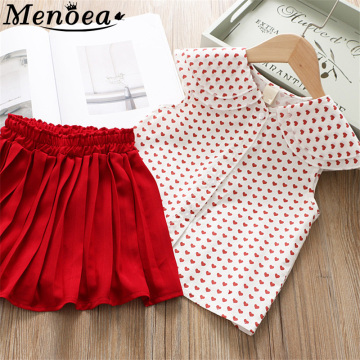 Menoea Girls Clothing Sets Cute Doll Collar Kids Clothing Sets Sleeveless Casual T-Shirt + Short 2Pcs Girl Clothes Suits