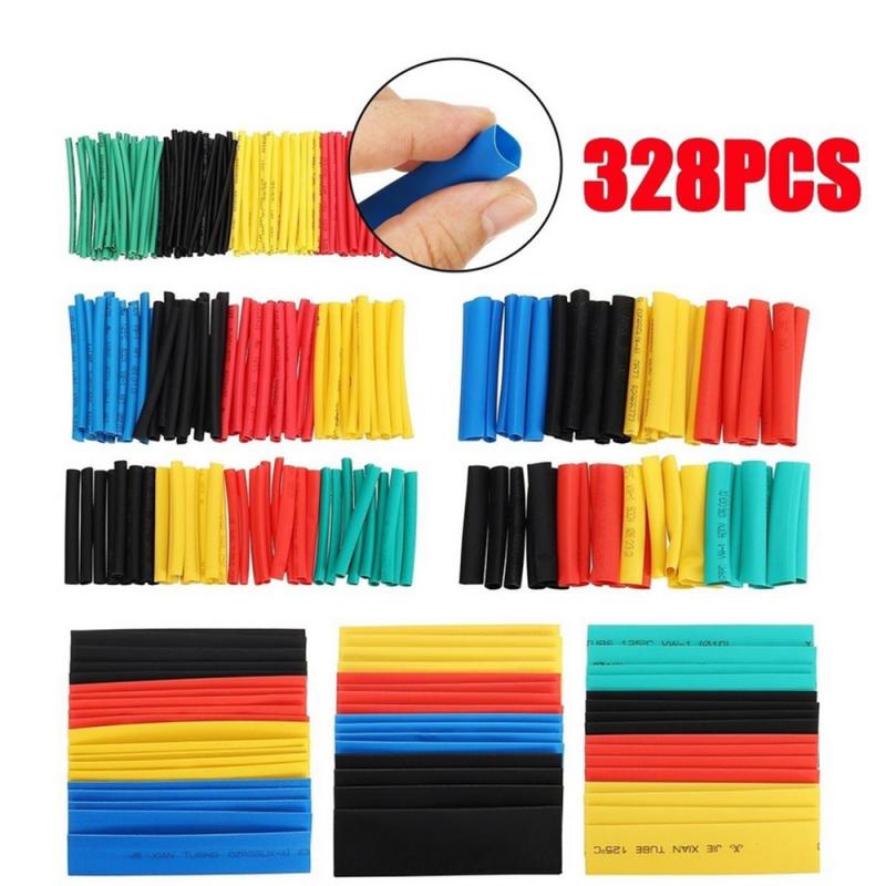 328pcs/box Heat Shrink Tube Kit Shrinking Assorted Polyolefin Insulation Sleeving Heat Shrink Tubing Wire Cable Tape