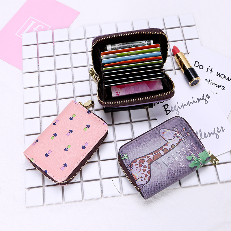 PURDORED 1 Pc Cute Floral Card Holder PU Leather Solid Women Business Card Case Wallet Bank Credit Card Case ID Card Holders