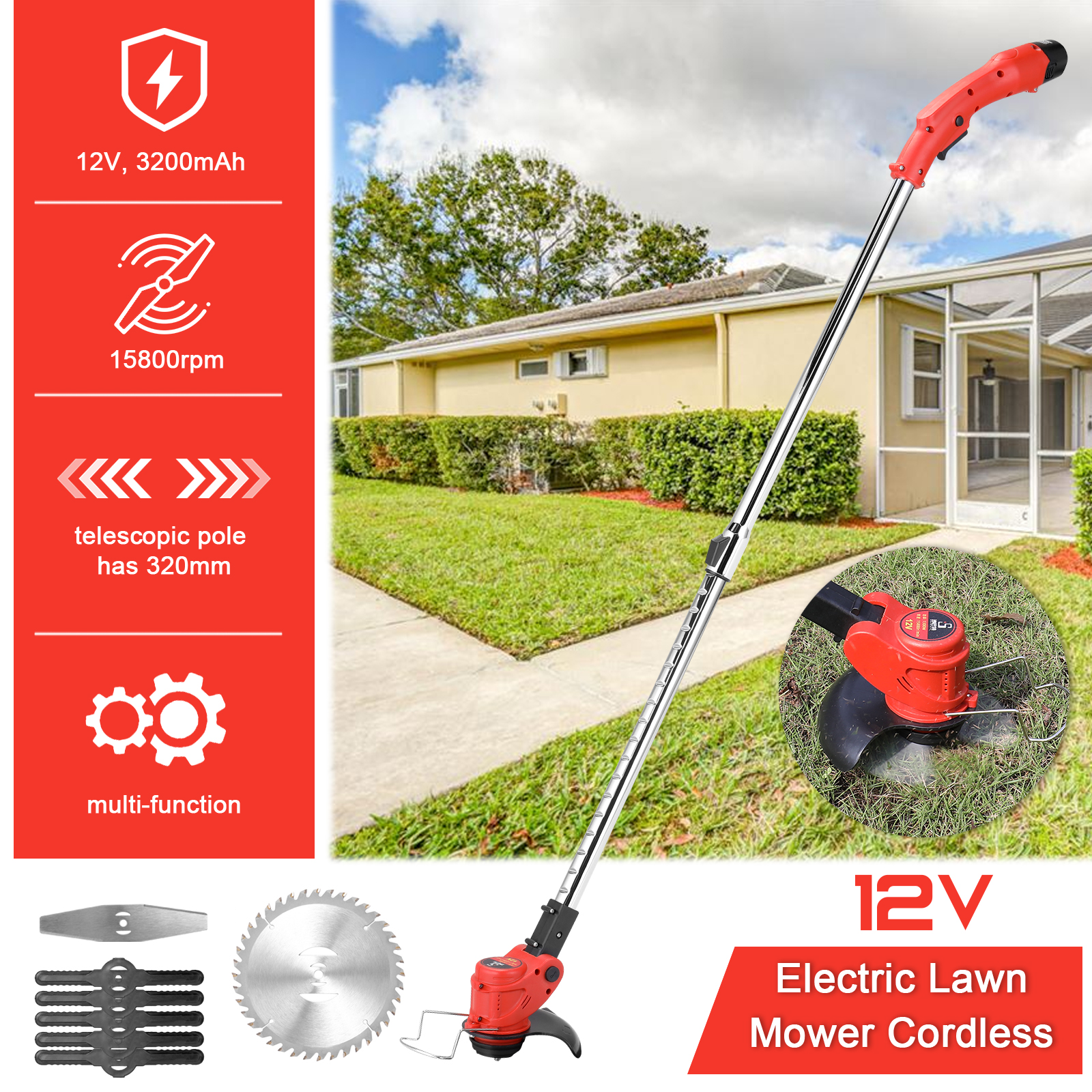 12V Electric Lawn Mower Cordless Household Grass Trimmer Cutter Portable Pruning Garden Tool