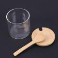 1pc Glass Spice Condiment Jars Sugar Can Food Storage Containers with Bamboo Lid and Wooden Spoon for Serving Tea Coffee Spice