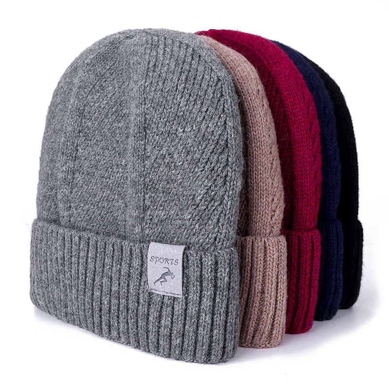 New Sports Label Winter Hats For Men Twist Design Fashion Warm Ski Beanie High Quality Wool And Cotton Blend Relaxed Knitted Hat