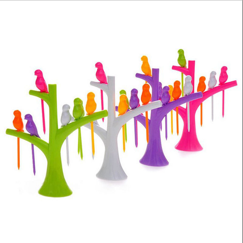 LINSBAYWU Easy Bird Fruit Snack Dessert Forks+ Tree Shape Holder For Party Home Decor Hall Free Shipping