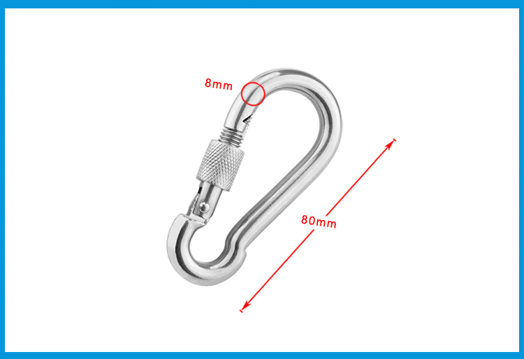 M8*80mm Multifunctional 304 Stainless Steel Spring Snap Carabiner Quick Link Lock Ring Hook snap shackle Chain Fastener Hook