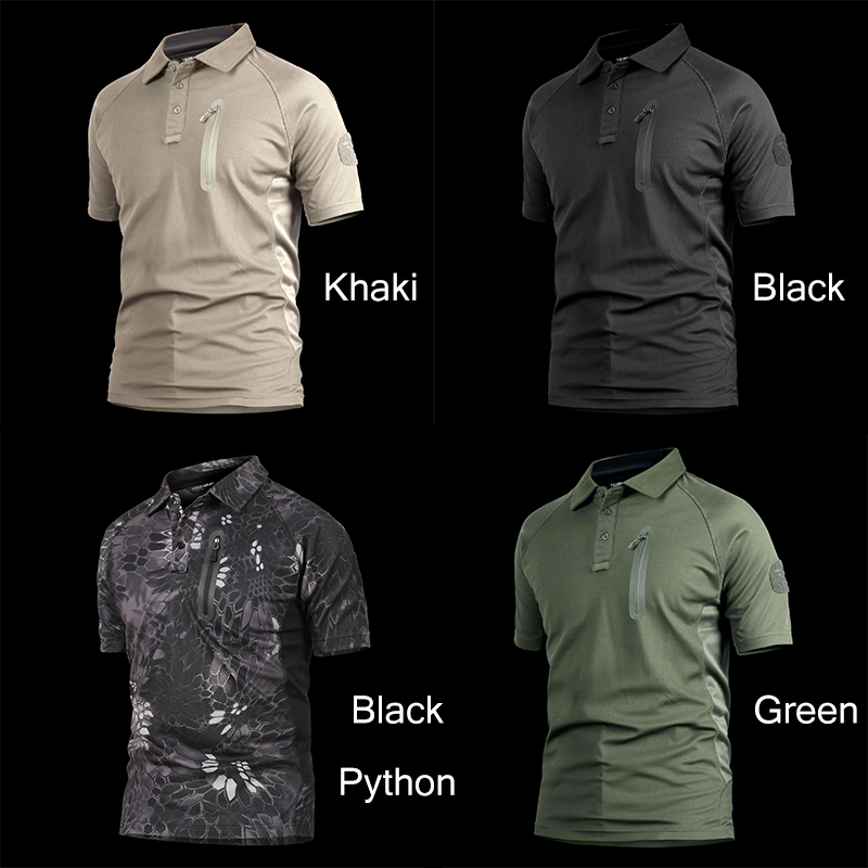 Men Hunting Collar T-shirt Short-Sleeve Quick-Dry Breathable Top 100%Polyester Summer Wear for Outdoor Sports Running Hiking ect