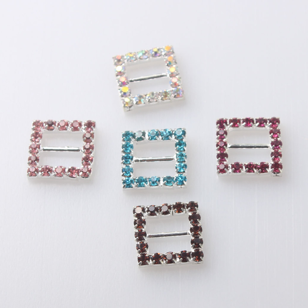 Nidalee 15mm Rectangle Shape Ribboon Slider Buckles Eco-friendly Crystal Rhinestone Buckles For Wedding Invitations Chair Sash