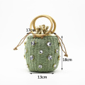 2020 New Handmade Rhinestone Crystal Embellished Straw Bag Small Straw Bucket Bags Lady Travel Purses and Handbags