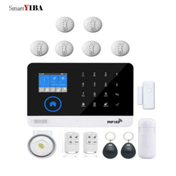 SmartYIBA WIFI GSM Alarm Security Wireless Smoke Fire Alarm Sets For Home Protection RFID SIM Voice Prompt Burglar Alarm System