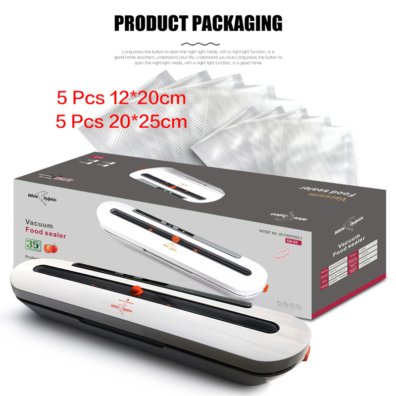 White Dolphin Vacuum Food Sealer 110V 220V Electric Household Mini Food Vacuum Sealer Packaging Machine With 10pcs Storage bags