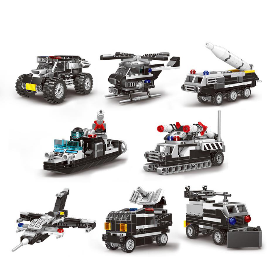 Idea city 8in1 Special police pioneer Off road command vehicle block swat figures fighter speedboat helicopter Armored car toys