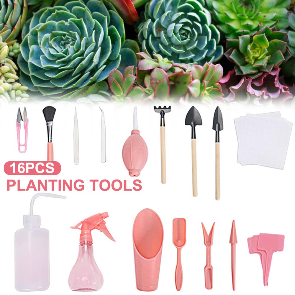 16pcs Garden Planter Kit Succulent Planting DIY Tool Set Transplant Seedling Tool Bonsai Fertilizer Drilling Device