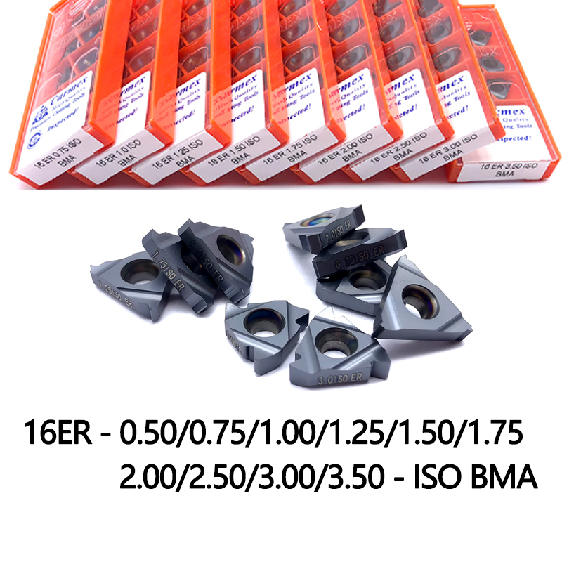10PCS 16er 0.75/1.00/1.25/1.5/2/3 ISO BMA Threading Inserts Lathe Cutter for Indexable tungsten carbide