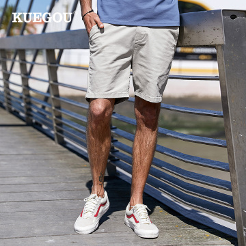 KUEGOU shorts fashion men pure color Micro elastic Straight type slim shorts men khaki Pants Men's shorts summer size KK-2901