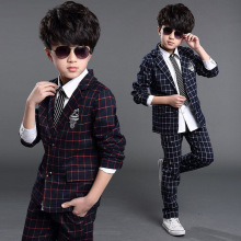 Elegant New Boys Formal Suits for Weddings Brand England Style 6-14T Man Child Plaid Formal Party Tuxedos Boys Formal Suits