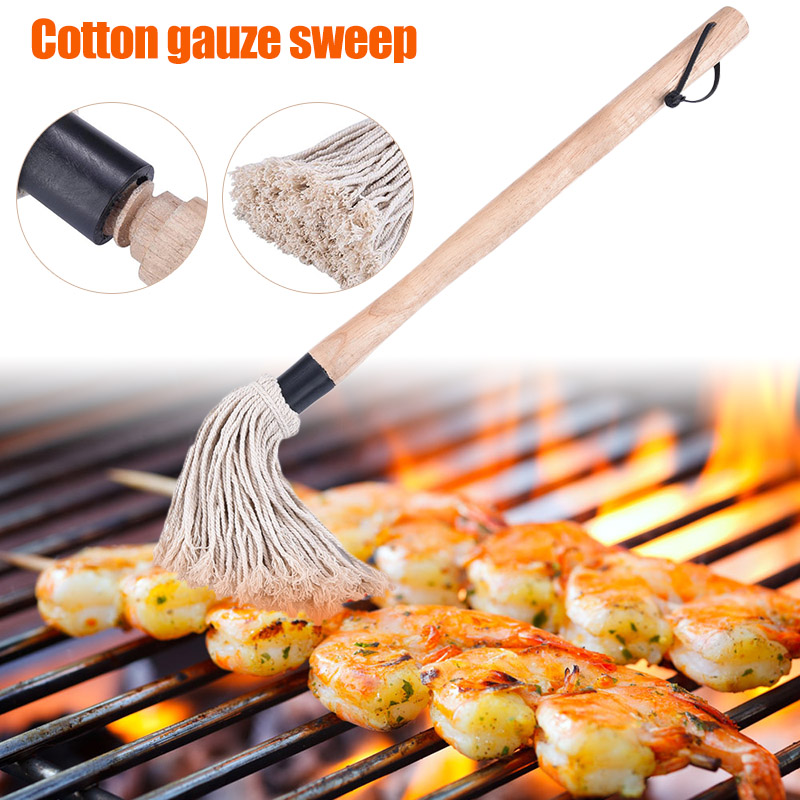 Wooden Handle Cotton Yarn Barbecue Brush for Barbeque Sauce Marinade or Glazing Basting Mops AUG889