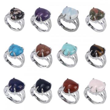 Heart Shape Love Rings Gemstone Heart Ring for Women Girl Natural Stone Crystal Wedding Rings Adjustable Ring Charm Jewelry
