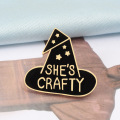 6 style funny hat gold silver color SHE'S CRAFTY and BASIC WITCH game brooch Enamel pins party accessories Kids Gift celebrate
