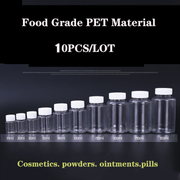 10pcs Cosmetic Liquid Powder Storage Bottle Medicine Bottle Transparent Plastic Bottle with Lid Sealed Liquid Sample Bottle Jar