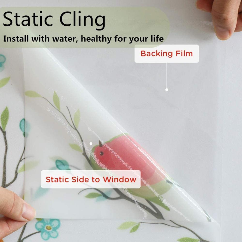 BUNPIG Privacy Window Film Non-Adhesive Frosted Bird Decorative Glass Film Static Cling Stained Window Stickers for Home Office
