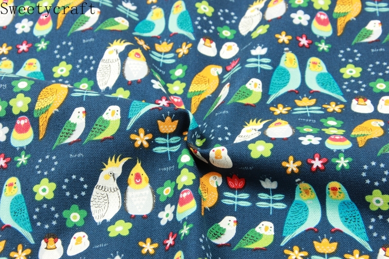110x45cm Thick cotton fabric by Yard Flower Bird print Cloth DIY Handmade Sewing Bag Patchwork Material Accessories Home Textile