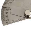 Silver Gray Carbon Steel Protractor Ruler 180 Degree Rotatin Angle measurement, round head 10cm Length Caliper