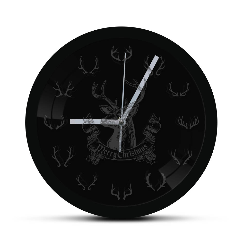 Merry Christmas Elk LED Backlight Wall Clock Different Deer Horn Antlers Cool Living Room Interior Decor Light Housewarming Gift
