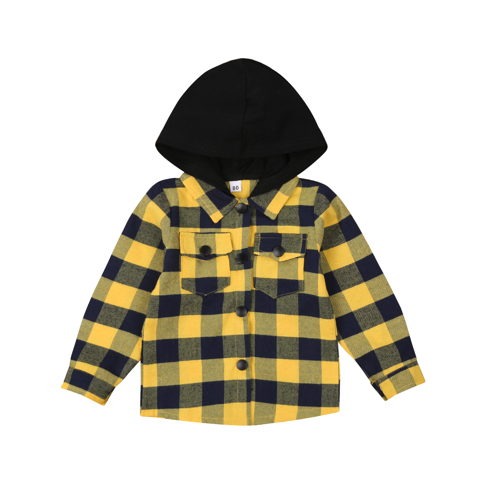 OPPERIAYA Infant Plaid Pattern autumn casual soft Sweatshirts Baby Long Sleeve Single-breasted Hoodie with Flap Pockets